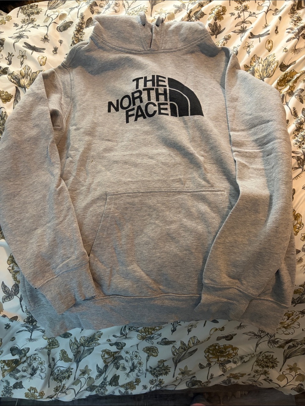 The North‎ Face Men's Light Gray Crewneck Hoodie with Black Logo